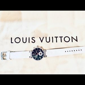 Women’s Louis Vuitton Diamond and Stainless Steel Watch, Monogram logo